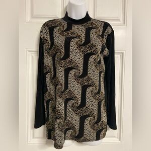 4- Black Knit Mock Neck Bold Print Sweater Top